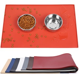 VIVAGLORY Dog Food Mat, Cat Dog Feeding Mat, Waterproof Non-Slip Food Grade Silicone Mat Placemat with Raised Edge, Anti-Messy Pet Bowl Mat for Food and Water, Orange, L(24"x16")
