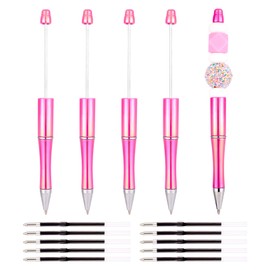 Beadthoven 5pcs Beadable Pens with 10pcs Refills, DIY Bead Pens Plastic Beaded Pens Shaft Black Ink Ballpoint Pens Supplies for Pen Making Teacher Students Gifts Office School - Hot Pink