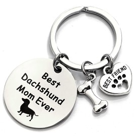 YIQPKUM Dachshund Mom Keychains Cute Bone Best Friend Keyring Inspirational Gifts for Women Friends Purse Car Keys Charms, Silver Plated, Medium
