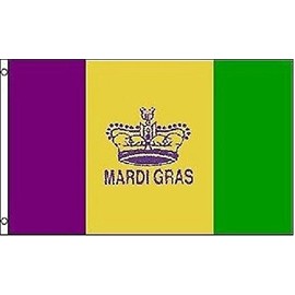 AES Mardi GRAS Flag - 3' X 5' - Kings Crown Banner Fade Resistant Double Stitched Premium Penant House Banner Grommets