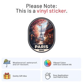 France Paris City Sticker - Waterproof Vinyl Decal for Car Bumper, Laptop, Luggage, Water Bottle, Phone Cases, Wall, Window, Sticker Size - 3'' Longer Side