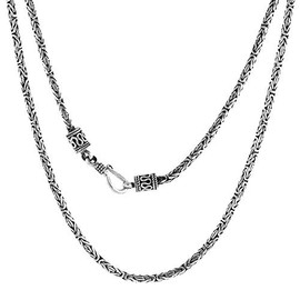 2.5mm Sterling Silver Round BYZANTINE Chain Necklace for Men & Women Antiqued Finish Nickel Free 22 inch