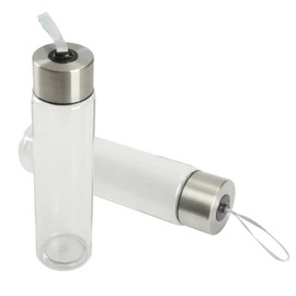 LaughLinesDesign Clear Water Bottle with Lid and Strap, 18 oz, Plastic with Stainless Steel Cap - 2pack