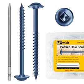 Mywish 600Pcs Pocket Hole Screws 2 Inch, Wood Screws #8 x 2 Washer Head Square Drive Self Tapping Pocket Screws, Blue Coated, with 150MM Pocket Hole Drill Bit