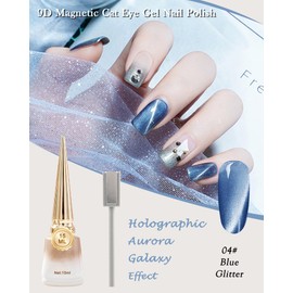 Diamond Blue Cat Eye Gel Nail Polish with Magnetic Stick,9D Holographic Galaxy Glitter Aurora Cateye Gel Nail Polish,Crystal Shiny Nails Glue Gel Polish Kit,Soak Off UV LED for Salon DIY Nail Art-04