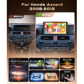 [4+64G] 4 Core Android Car Radio for Honda Accord 8th 2008-2013, Car Radio with Wireless Carplay & Android Auto, 10" Touchscreen with Backup Camera, Bluetooth 5.0, WiFi & GPS, SWC, AI DSP/EQ/FM/RDS