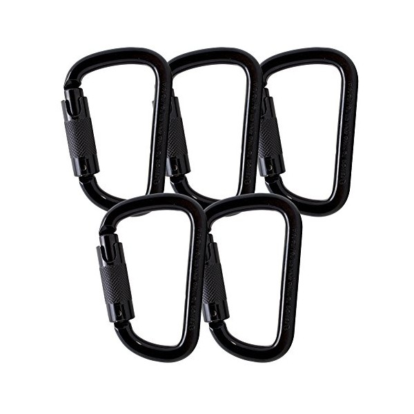 Fusion Climb Tacoma Steel Triple Lock with Key Nose Modified D-Shaped Carabineer (5 Pack), Black