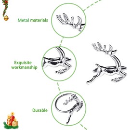 LATERN 12Pcs Christmas Reindeer Napkin Rings, 6CM Silver Deer Napkin Holders Reindeer Napkin Buckle for Christmas Lunch Thanksgiving Party Holiday Wedding Table Decoration