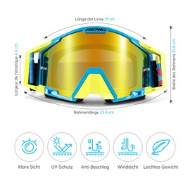 NENKI Motocross Goggles, Motorcycle Goggles with Nose Protection, Ski Goggles for Men and Women, for Outdoor Sports, MTB Goggles