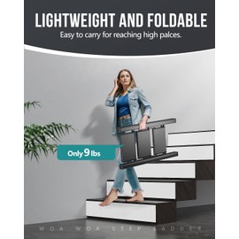 WOA WOA Step Ladder, Portable Lightweight Home Ladder, Folding Step Stool with Widening Pedals, Kitchen Stepladder, Space Save, Easy to Store, 300 lbs Capacity (3 Step, Black)