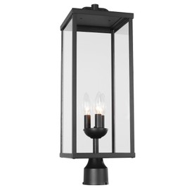 Diyel Outdoor Post Light Fixture, Modern Exterior Square Pillar Lantern with Black Finish & Clear Glass, Transitional Pier Mount Lamp, Pole Light for Garden, Backyard, Patio, Pathway, RZ008L-P