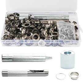 Annickee Grommet Tool Kit, Eyelet Punch Kit, 10mm Metal Grommet Kit Tool, Eyelets & Punch with Storage Box, Grommet Punch Kit with Metal Washers Setting (160 Sets of Silver)