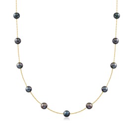 Ross-Simons 6-6.5mm Black Cultured Pearl Station Necklace in 14kt Yellow Gold. 16 inches