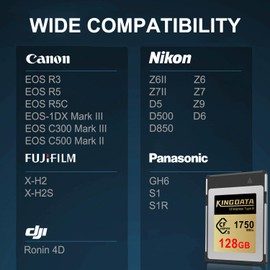 KINGDATA CFexpress Type B 128GB Memory Card, RAW 8K Video and Photo, CF Express Memory Cards Compatible with Camera