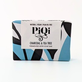 PIQI Kefir Soap Bar Charcoal and Tea Tree - Purifying, Exfoliating, Rich in Lactic Acid, Nourishing, Vegan (Natural, Palm-Oil Free)