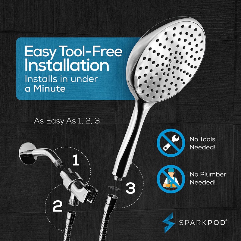 SparkPod High Pressure Handheld Shower Head with Hose- Huge 6-Inch