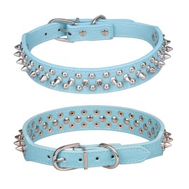 Bbmmayy Spiked Dog Collar, Mushrooms Rivet Studded Adjustable Pu Leather Pet Collars for Cats Puppy Dogs (M, Light Blue)