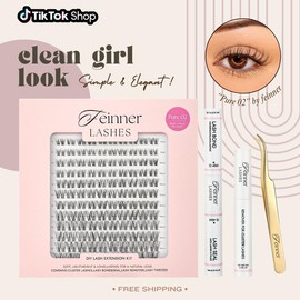 Feinner DIY Lash Cluster Kit Invisible Band Long Lasting Waterproof Bond Seal Remover Natural Eyelashes Cosmetic Makeup Salon Outdoorfun:_Only lash Pure 01 (8-16mm)