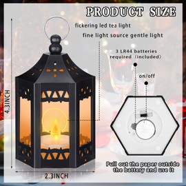 Hortsun 20 Pcs Mini Lantern Centerpiece Vintage LED Decorative Wedding Candles for Table Battery Powered Hanging Tealight for Diwali Wedding Ramadan Home Decor(Black)