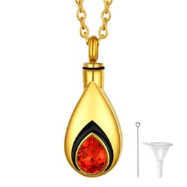 Richsteel Cremation Necklace Crystal Pendant Gold Chain Ruby Birthstone July Jewellery Memory Ashes Necklaces for Women Girls