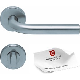 Beschläge Hamburg SBL 1100 Door Handles with Toilet / Bathroom Rosettes for Room Doors 54 mm Round in Matte Brushed Stainless Steel