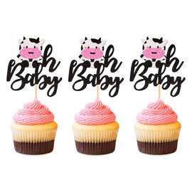 Keaziu 24 Pcs Cow Oh Baby Cupcake Toppers Happy Birthday Farm Animals Cupcake Decorations for Cow Farm Animal Zoo Themed Kids Boy Girl Birthday Party Supplies Three Layers Party Decor