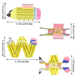 2Pcs Pencil Hair Clips, Cute Hair Jaw Barrettes, Funny Teacher Hair Clip, Hair Barrettes Claw Clips for Thick Thin Hair Strong Hold Hair Clip, Pencil Hair Claw Clips