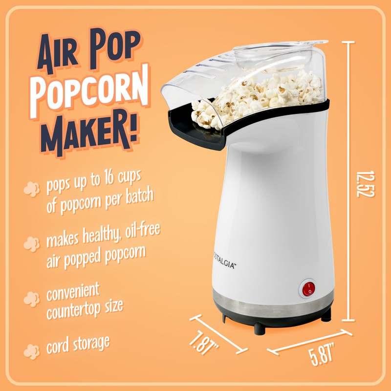 Nostalgia 16 Cup Hot Air Popcorn Maker | Makes Hot,
