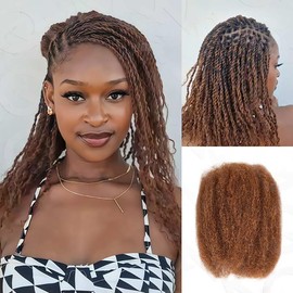 QVR Afro Kinkys Bulk Human Hair for Dreadlock Extensions Repair Locs 18 inch Medium Brown Color, Twist Braiding Afro Kinky Human Hair for Locs 1 Pack 50 Gram