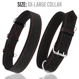 Riparo Dog Collar - Genuine Leather Dog Collars - Heavy Duty Dog Collars for Medium Large and Extra Large Dog Breeds (M: 1” Wide for 14” - 18” Neck, Black/Red Thread)