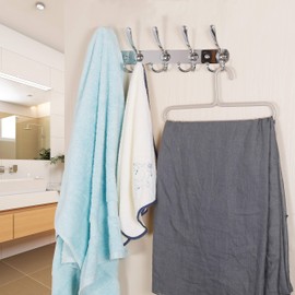 Dseap Wall Mounted Coat Rack - 5 Tri Hooks, Heavy Duty, Stainless Steel, Metal Coat Hook Rail for Coat Hat Towel Purse Robes Mudroom Bathroom Entryway (Chromed, 2 Packs)