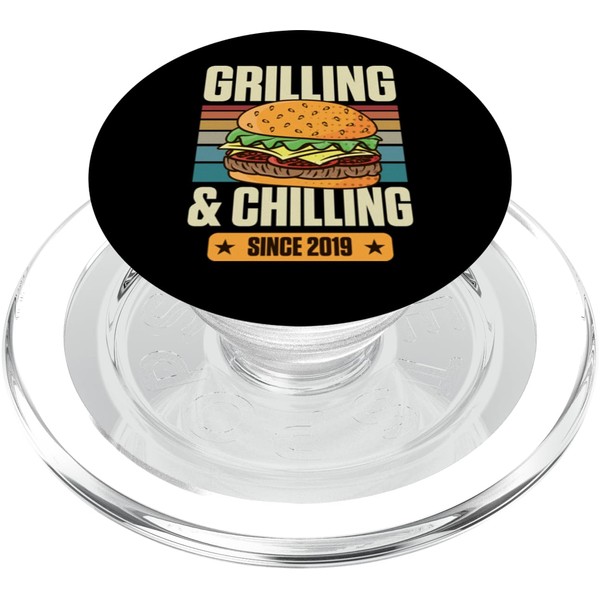 Grilling And Chilling Since 2019 Hamburger Theme Birthday PopSockets PopGrip