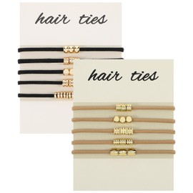 10 Pcs Blonde Boho Hair Ties Elastic Blonde Bracelet Ponytail Holder Gold Beads Aesthetic Boho Jewelry Hair Accessories Bling No Damage for Curly Hair Women Thick Thin