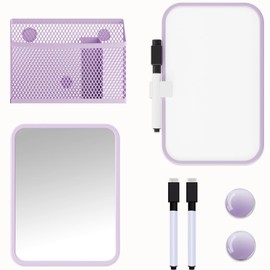 Svartur Locker Accessories for Girls with Magnetic whiteboard, Locker Mirror and Pen Holder, Pink Locker Decoration for School Locker, Back to School Essentials, Purple