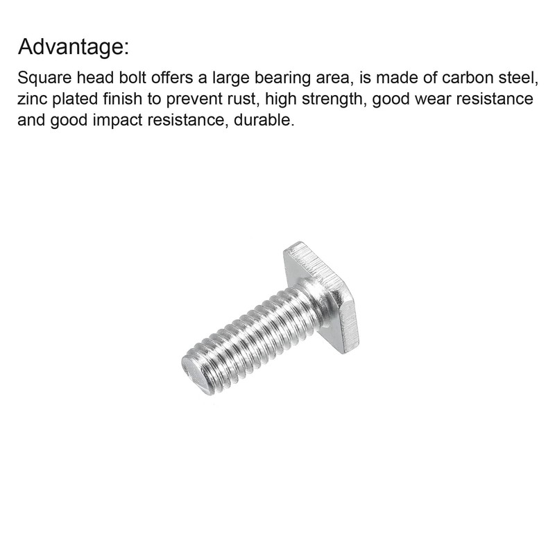 sourcing map Square Head Bolt, 20pcs M6x16mm Fully Thread Carbon