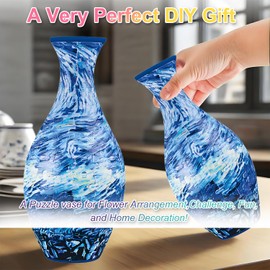 3D Vase Puzzle for Adults, 160 Pieces Puzzle Flower Vase Similar to Blue and White Porcelain ABS DIY Toy Flower Arrangements Home Decoration House Warming Gift for Adults（ArtBlue）
