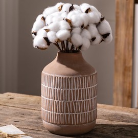 Ceramic Rustic Vase,Hand-Painted Decorative vase with Oblique Grooves Surface,Farmhouse Décor,Entryway,Living Room,Shelf，Centerpieces,7.6inch