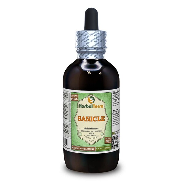 Sanicle (Sanicula Europaea) Glycerite, Dried Herb Alcohol-Free Liquid Extract (Brand Name: HerbalTerra, Proudly Made in USA) 4 fl.oz (120 ml)