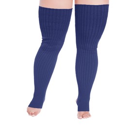 v28 Plus Size Knit Leg Warmer Women Thick Thigh High Boot Extra Long Large Socks(Plus Size- Navy)