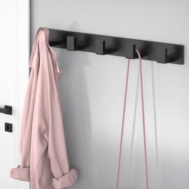 PMMASTO Coat Rack Wall Mount, Coat Hooks Wall Hooks for Hanging, Stainless Steel Coat Hanger Towel Hooks for Bathrooms, Hat Rack (Black 5 Hooks, 2 Pack)