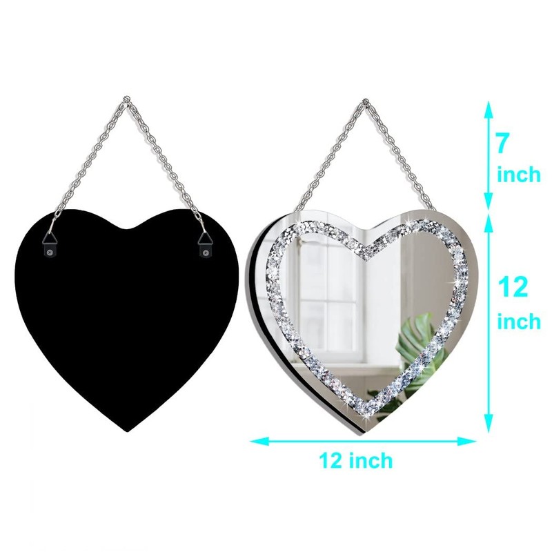 DMDFIRST Heart Shaped Silver Glass Mirror 2 Pack 12x12inch Crystal