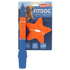 Rosewood FitDog Star with Throwing Device - Robust Dog Toy for Chewing, Fetch and Throwing - Floatable and Jumping - Compact Plug-In Launcher for Land and Water