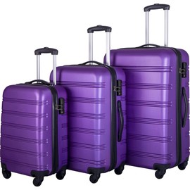 Merax 3 Piece Lightweight Hard Shell Travel Suitcase with 4 Wheels and TSA Locks, Lugagge Set (20/24/28, Purple)