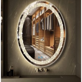 DIDIDADA 30 x 20 Inch Crystal Oval LED Vanity Mirror with Lights Diamond Oval Lighted Mirror for Bathroom Wall Mounted Smart Memory 3 Color Dimmable Frontlit AntiFog 30" Crystal Ovals Light up Mirrors