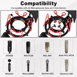 Mictop Universal Microphone Shock Mount with Pop Filter for All Microphones Size at 21mm-62mm, Includes Anti-Vibration Mic Holder and Pop Filter (Red)