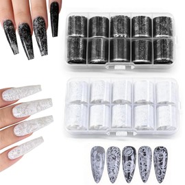 Lace Nail Stickers, Nail Transfer Stickers, Lace Pattern Nail Stickers, 2 Boxes, Black and White, 20 Rolls, Storage Box Included, Nail Art Decoration, Beginners, OK, Easy to Apply, Party, Christmas