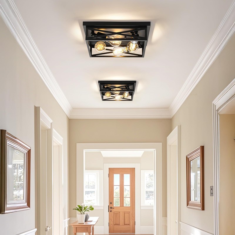 DIKAIDA 4-Light Flush Mount Ceiling Light Fixture, Kitchen Lights, Black