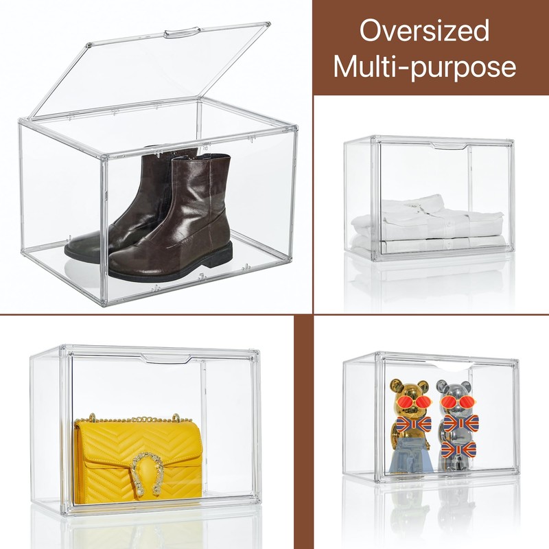 XXX-Large Clear Acrylic Display Case Boot Shoe Storage Boxes With
