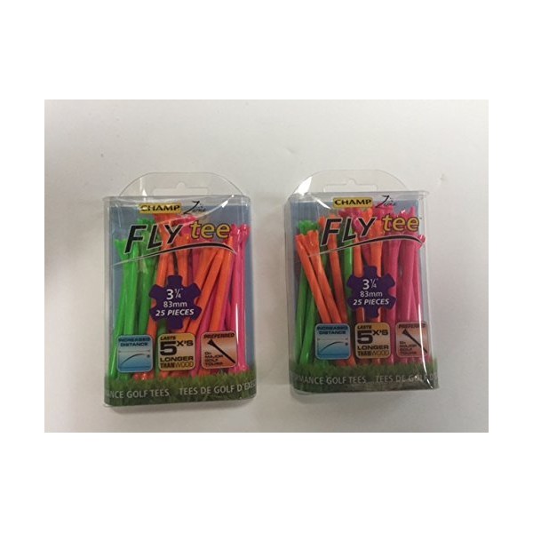 Champ Fly Tees Neon Mix 3 1/4" Pack of 25, 2-Pack Special
