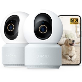 Anona 4K UHD Indoor Camera, Pet/Dog/Baby Security Camera with Phone App, 360°Pan-Tilt, 5G/2.4G Dual-Band Wi-Fi 6, Auto-Tracking, Person/Pet/Baby Crying Detection, Privacy Mode, Two-Way Audio, 2 Pack
